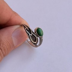 Ancient Vintage Victorian Sterling Silver Ring Engraved Green Jade Size 10