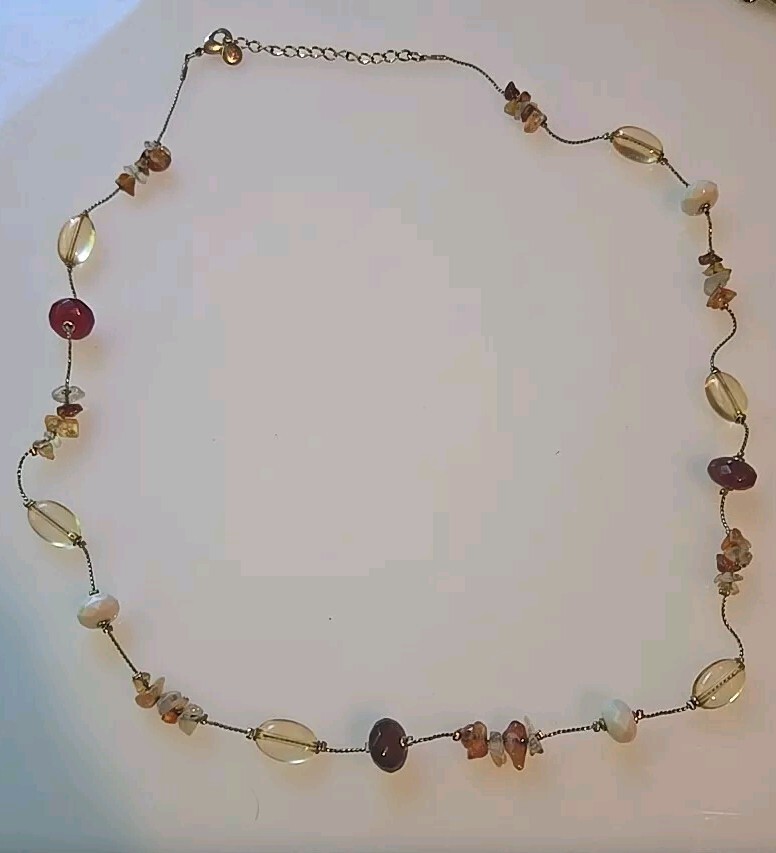LC Liz Claiborne Or Lauren Conrad Goldtone Acrylic Bead Polished Stone Necklace