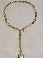 Vtg Goldette Lariat Gold-Tone Necklace w Mother-of-Pearl Pendant