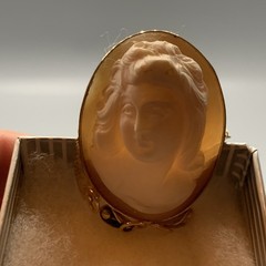 14k Gold Handcrafted Masaniello Vintage Cameo Brooch 1.5”H, 1.1”W, 9.6 Grams