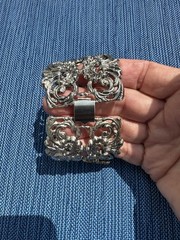Vintage Panel Link Bracelet Silver Tone Scroll Medieval Flower 7-1/4 Inches