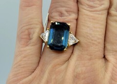 Vtg Sz 7 Ring Blue Clear Cubic Zirconia Signed 18KGE Gold Electroplated Jewelry