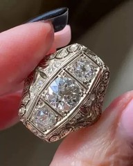 3Ct Art Deco Style Lab Created Diamond Wedding Engagement 14K White Gold FN Ring