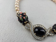 Signed Vintage Joseph Mazer JOMAZ Panther Strand Faux Pearl Beaded Necklace RARE