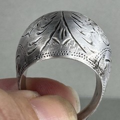 Vintage Sterling Silver 925 Oxidized Boho Etched Wide Round Domed Ring Size 7.75