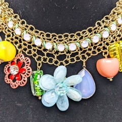 Multicolor Statement Necklace Layered Boho Bib Charm Flowers Eclectic Colorful