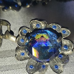 Signed Judy Lee Bracelet & Errings Blue Rhinestones Aurora Borealis Vintage