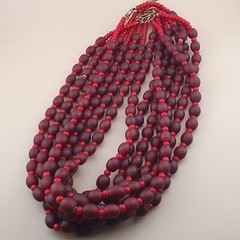 Venetian Red WhiteHeart Trade Glass Beads Necklace 12.6mm x 11.4mm & 6-7mm