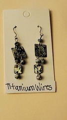 Vintage New Old Stock Dangle Earrings-Blue/White Abstract Design-Titanium…