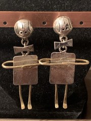 Vtg. Sterling Silver .925 & Brass Mexico Boys 2 1/2 Inch Earrings Some Tarnish
