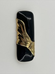 Vintage Black & Gold Brooch Womens Modern Heavy Rhinestones Bow 2 Inch