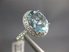 ESTATE LARGE 4.79CT DIAMOND & AAA AQUAMARINE 18K WHITE GOLD OVAL ENGAGEMENT RING