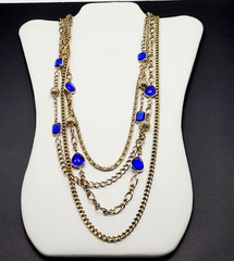 Maximalist Waterfall Gold Tone Multi Chain Beaded Station Vintage Necklace Korea