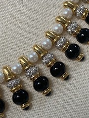 EGYPTIAN REVIVAL BLACK & WHITE BEAD RHINESTONE COLLAR Bib Statement NECKLACE