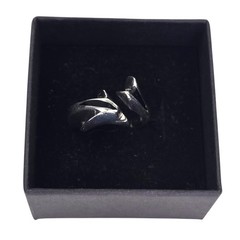 Vintage Mexico Sterling Silver Artisan Dolphin Ring Black Onyx Inlay Sz 5.5