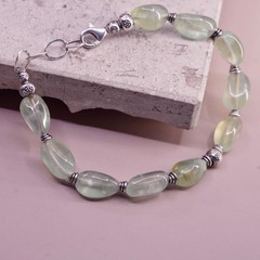7.25″, vintage Sterling 925 silver handmade bracelet with oval prehnite nuggets