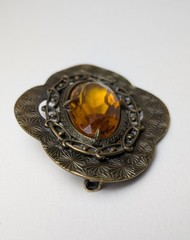 Vintage Antique Amber Glass Brooch Sash Pin C Clasp Brass Large!