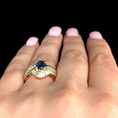 Vintage Sapphire Diamonds 14k Yellow Gold Ring Bypass Ballerina Style Estate