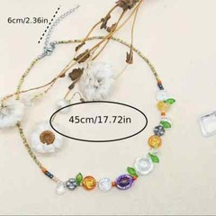 Vintage Boho Chic Colorful Floral Czech Bead Necklace Women Girls Gift New