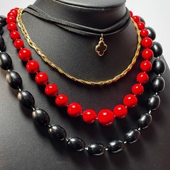 Necklace Lot Goth Witchy Black Red Vintage Acrylic Beads Metal Pendant Y2K