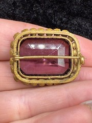 Vintage Rhinestone Brooch Gold Tone Purple READ