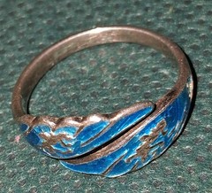 Vintage Siam Sterling Silver Blue Enamel Niello Bypass Ring Size 7 Thailand
