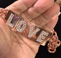 NENA Rose Gold-Tone Cuban Link Chain LOVE Plate Choker Necklace & Earrings Set