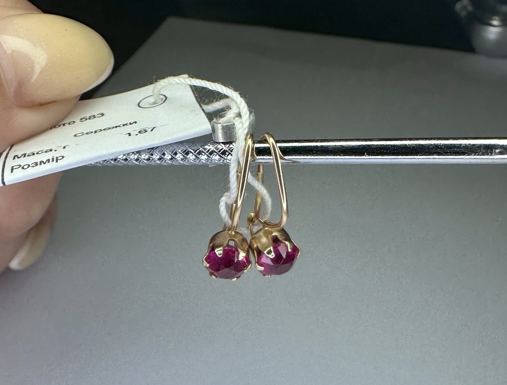 Vintage Soviet 14K 583 Rose Gold Tulip Earrings Purple Stone 1.67g
