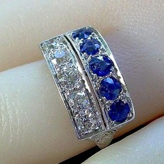 Original EARTH MINED DIAMOND SAPPHIRE Deco Statement Ring PLATINUM Filigree Band