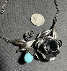 Vintage Sterling Silver 3 D Rose Flower Necklace 26g