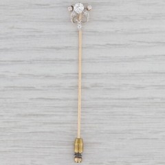 0.48ctw Diamond Stickpin 10k Gold Platinum Antique Pin