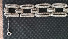 Antique Art Deco Pot Metal Paste Rhodium Plated Bracelet & Safety Chain 1920s