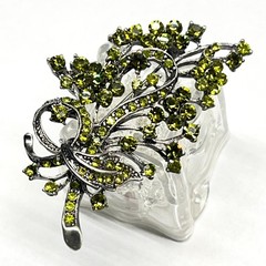VTG Floral Spray Bow Pin Brooch Sparkling AB Peridot Green Crystal Rhinestones