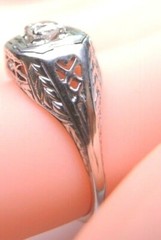 Antique Art Deco Belais Engagement 18K White Ring Size 6 UK-L1/2 EGL USA