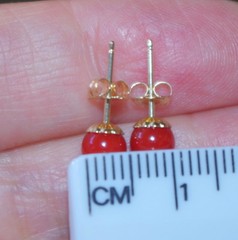 RARE ITALIAN SARDINIA 14K CALIBRATED RED CORAL 5.5 MM BALL FANCY STUD EARRINGS