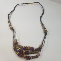 VINTAGE CASUAL CORNER SIGNED MULTI STRAND GOLD TONE BEADED NECKLACE BOHO