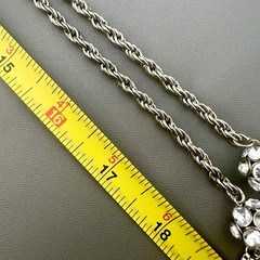 Vintage Tassel Necklace Lariat Rhinestone Ball Heavy Rope Chain Silver Tone 36”