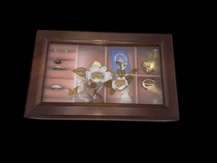 Vintage Gold Tone Jewelry Lot Filled Wood Jewelry Box Necklaces Brooches Gift