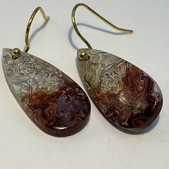 Crazy Lace Agate Teardrop Earrings Gold French Wire lightweight Gemstone Boho
