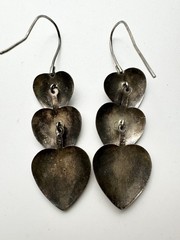 Sterling Silver Vintage Triple Heart Overlap Dangle Earrings