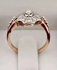 Art Deco Style Round Cut Lab Created Diamond 14k Yellow Gold FN Wedding Ring