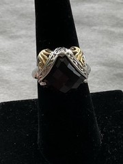 925 Sterling Silver Two Tone Smoky Quartz Ring Size 7 Vintage Estate Jewelry