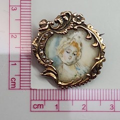 Victorian 15k 18k Yellow Gold Handmade Brooch Hand Painted Blonde Red Head Woman