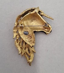 Vintage Enameled Designer Quality Black Unicorn Brooch Fantasy Core 2 Inch Chic
