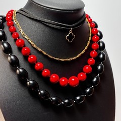 Necklace Lot Goth Witchy Black Red Vintage Acrylic Beads Metal Pendant Y2K