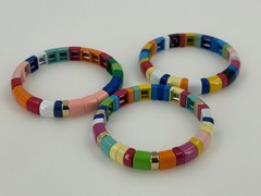 Tila Bead Enamel Tile Stretch Bracelet Set Multicolor Boho Stackable
