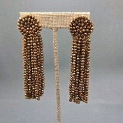 Signed BaubleBar bronz Metallic Beaded Tassel Post Earrings 3.5 Inches Long