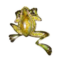 Vtg Lauren Conrad Enamel Leaping Frog Brooch Gold Tone Rhinestone Pin Signed LC