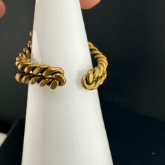Vintage Cocktail Ring Twisted Brass Band Aqua Rhinestone Size 6