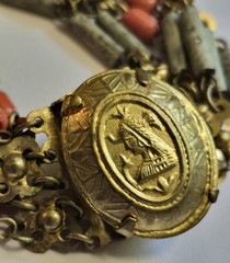 Vintage Egyptian Revival Faience Style Bib Necklace & Bracelet Brass Tone READ